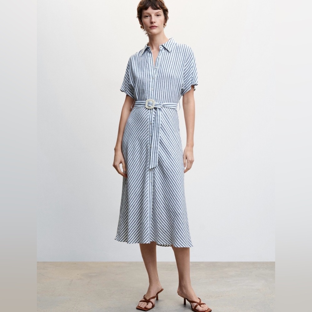 MANGO LINEN STRIPED SHIRT DRESS, Size 4